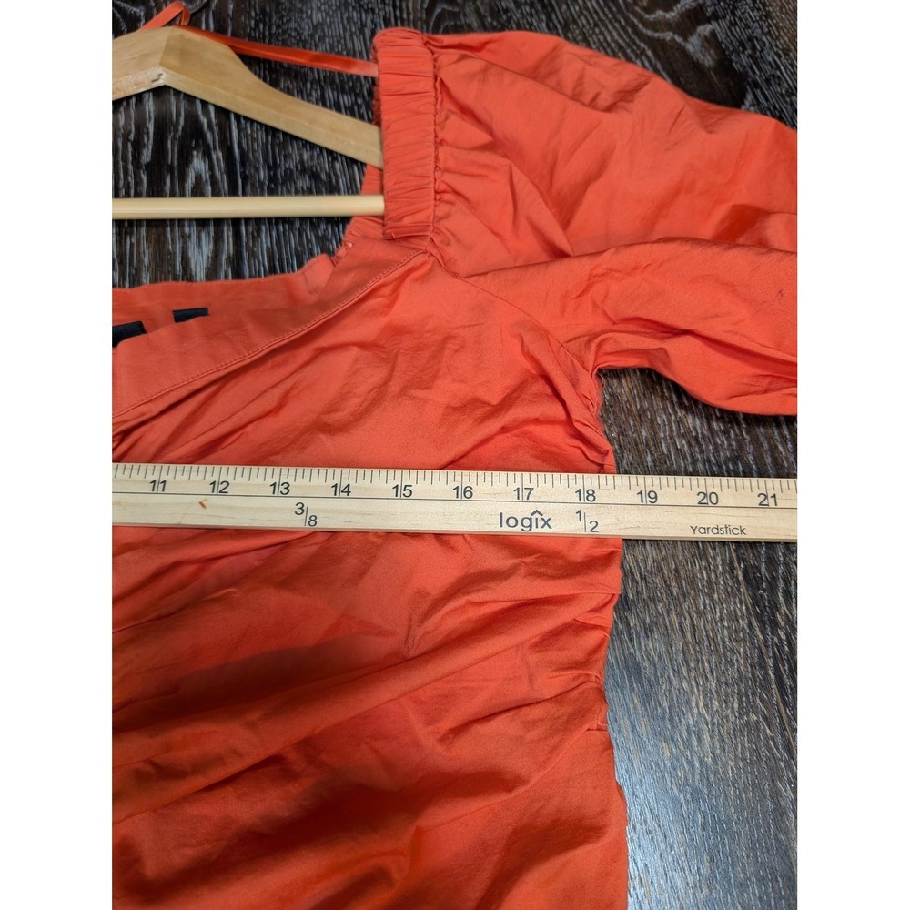 7th Avenue Design Studio Dress Womens XL Orange Midi Fit & Flare Puff Sleeve - Picture 7 of 8